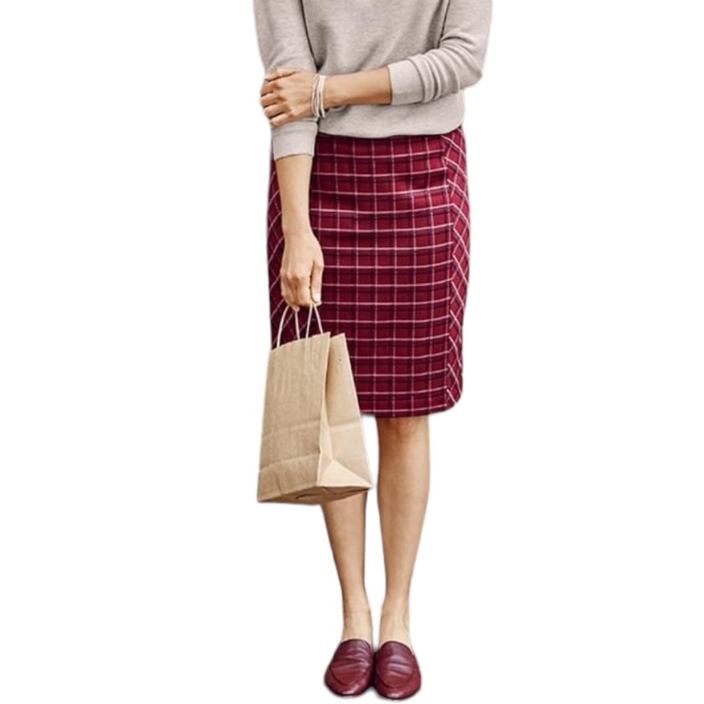 J. Jill Ponte Women’s Cherry Red Plaid Pencil Skirt Sz MP